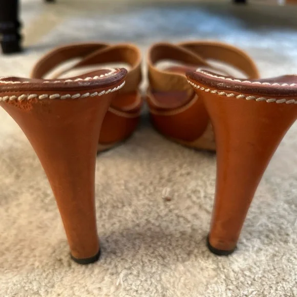 Yves Saint Laurent Tan Leather Heels with Cross-Strap Design - Picture 7 of 15